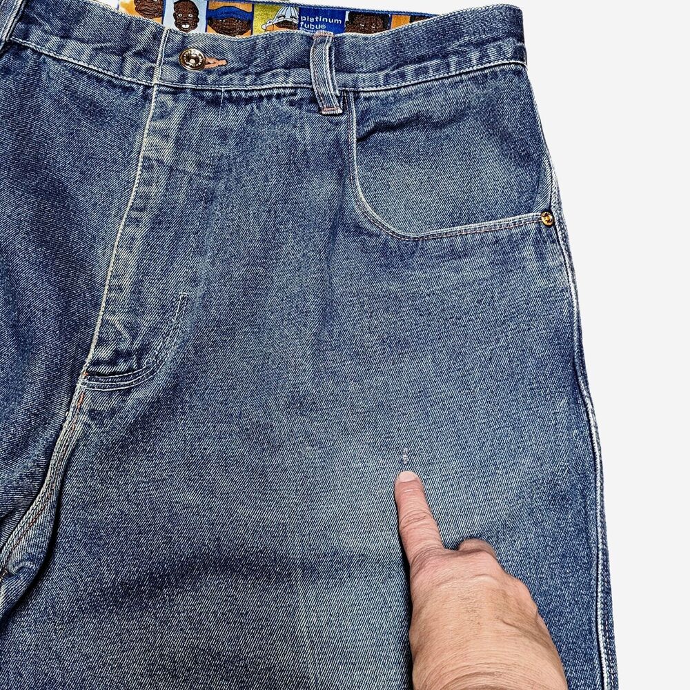 Platinum Fubu Jeans Fat Albert Streetwear Baggy Y2K HipHop Urban Junkyard Sz 40 - Picture 13 of 16
